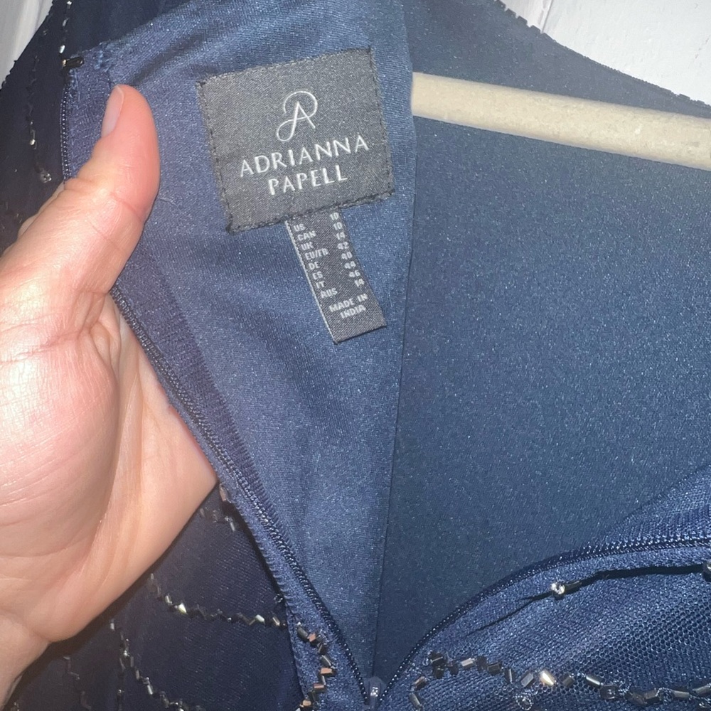 Adrianna Papell Navy Gold Beaded Gown - Picture 3 of 10